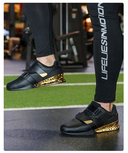 R2318 black gold weightlifting shoe worn