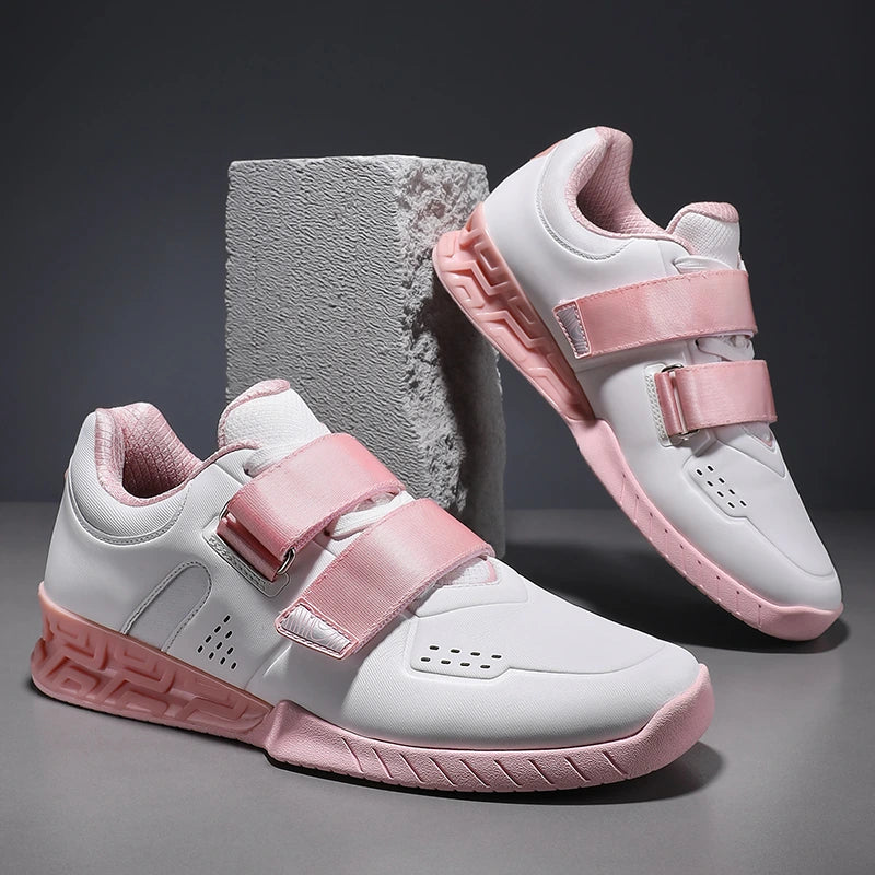 R2588 White/Pink weightlifting shoe angled view